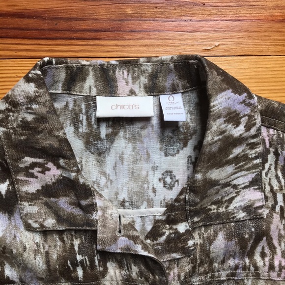 Chico Animal Print Brown Denim Jacket, EUC, S - Picture 2 of 14